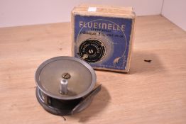 A vintage Asbjorn horgard Fluesnelle fly reel 3.5' in original box with original reciepts
