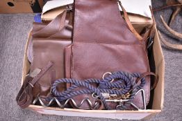 A box of Horse tack including 2 sets of saddle bags