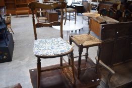 A Victorian bedroom chair and a later stool
