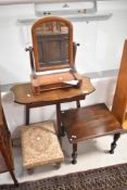 A selection of Victorian and later occasional furniture items, including toilet mirror and