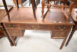 A Victorian mahogany dressing table base or desk, width approx. 115cm