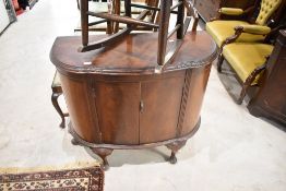 An early 20th Century bow fronted side or cocktail cabinet, width approx. 97cm