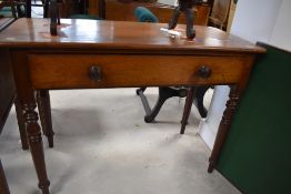 A Victorian mahogany side table, having frieze drawer , on turned legs, width approx. 106cm, depth