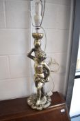 A modern gilt finished table lamp modelled as cherub, height approx. 62cm excluding fitting