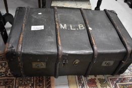 A vintage travel trunk, monogram to lid MLB, width approx. 90cm