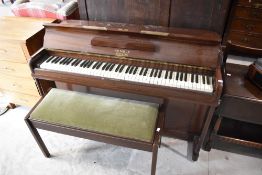 An early 20th Century Deco style Kemble upright piano, Minx miniature piano, sold with duet stool
