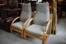 A pair of modern attractive cantilever armchairs, believed to be Verikon (Denmark) upholstered in