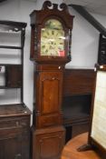 A 19th century oak and mahogany eight day long case clock, by John Cotterill, Wirksworth, having a