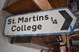 An old metal road sign for St Martins College 132cm