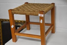 A mid century string-seated stool, of small proportions 28cm