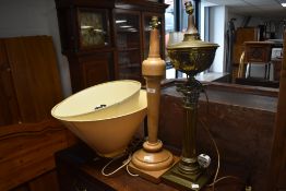 An impressive brass Corinthian column table lamp, converted to electic with cable and fitting,
