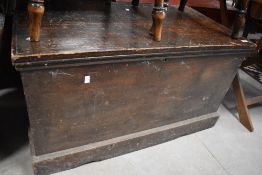 A 19th century pine blanket box, of traditional design with internal candlebox 56cm x 100cm