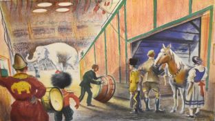 After Russell Sidney Reeve (1895-1970), coloured lithographic print 'The Elephant Act, printed in