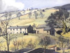 Henry W Bracken (British 1920-1998) watercolour, a local farm with stone bridge to foreground,