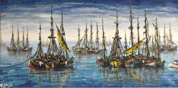 20th Century Continental School, oil on canvas, Moored fishing boats, signed 'Rodrig' to the lower