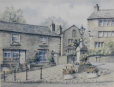 After Norma Nelson (20th Century), coloured print, 'Dobcross Square - Saddleworth', signed in pencil