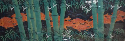 20th Century Chinese School, coloured print, A decorative illustration featuring Koi Carp and
