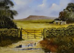 20th Century British School, oil, Pendle Hill, Lancashire, unframed, mounted, measuring 24.5cm x