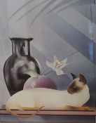 In the style of Carlos Rios (20th Century, Cuban), coloured print, 'Siamese Cat', framed, mounted,