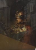 After Rembrandt van Rijn (1606-1669, Dutch), coloured print, 'Man in Armour', framed and under