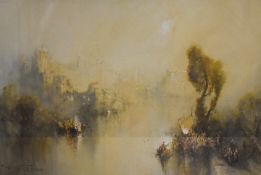 Frank Wasley (British 1848-1934) watercolour, boats on the water, most likely the ancient city of