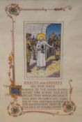 Artist unknown, a nicely hand-drawn, coloured and illuminated book page, c1920/30, from Debits and