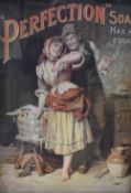 A reproduction advertising print for 'Perfection Soap', framed and under glass, measuring 40cm x