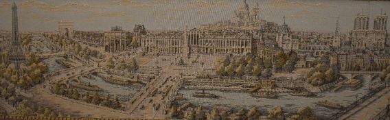 20th Century French School, machined needlework, 'Paris', framed, unglazed, measuring 46cm x