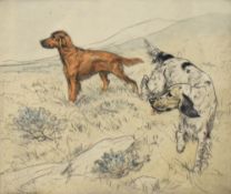 After George Vernon Stokes (1873-1954, British), coloured print, Two setters, signed to the