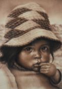 Artist unknown, a pleasing monochrome print depicting a young South American child, indistinctly