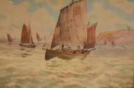 Joseph Halford Ross (British 1866-1909) watercolour, coastal scene with boats, signed lower left,