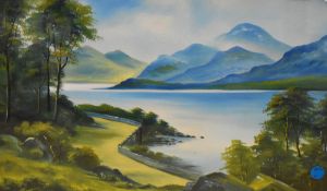 Willis-Pryce (George?, 20th Century), oils on board, Two colourful lake and mountain scenes, both