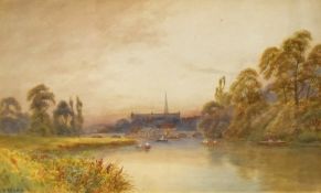 V.Allen (19th/20th Century), watercolour, A river landscape with rowing boats and a distant church