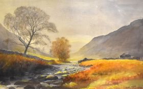 Jean Noice (?) (19th/20th Century), watercolour, An autumnal landscape with shallow river running