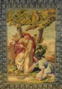 A Victorian framed religious needlework, worked in polychrome threads depicting 'Elisha and the
