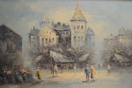 20th Century School, oil on canvas, A Continental street scene, framed, measuring 60cm x 90cm, &