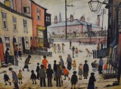 After L.S Lowry (British 1887-1976) colour print 'A Procession' a vibrant street scene, within a
