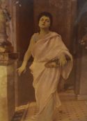 A late Victorian 'crystoleum' coloured Albumen print, a young woman in and her suitor dressed in