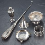 A Victorian silver wine funnel of traditional form, having a rolled flared rim, marks for London