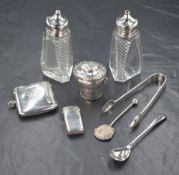 A George V silver vesta case, of square form having 'HEC' monogram engraved, marks for Birmingham