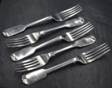 A group of five Victorian silver fiddle pattern forks, marks for Exeter 1851, maker William Rawlings