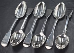 A set of six Victorian silver fiddle pattern spoons, marks for London 1839, maker William Bateman