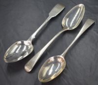 A George III silver Old English pattern serving spoon, having 'EW JMB' monograms to the terminal,