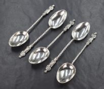A group of five Victorian silver Apostle spoons, having twisted handles, marks for Birmingham