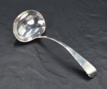 A George III silver Old English pattern sauce ladle, of traditional form with 'MJ' monogram to the