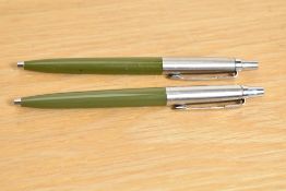 Two Parker Jotter ballpoint pens in sage green