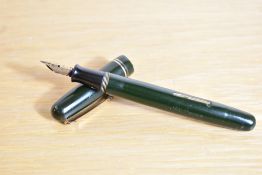 A Mabie Todd & Co Swan 3240 Self Filler lever fill fountain pen in green with two narrow cap bands