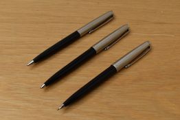 Three Parker 45 propelling pencils in black with lustraloy caps