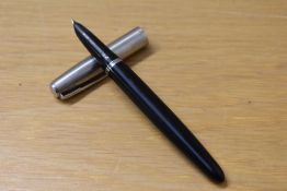 A Parker 51 aerometric fill fountain pen in black with lustraloy cap