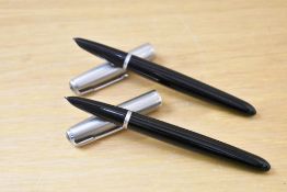 Two Parker 51 aerometric fill fountain pens in black with lustraloy caps